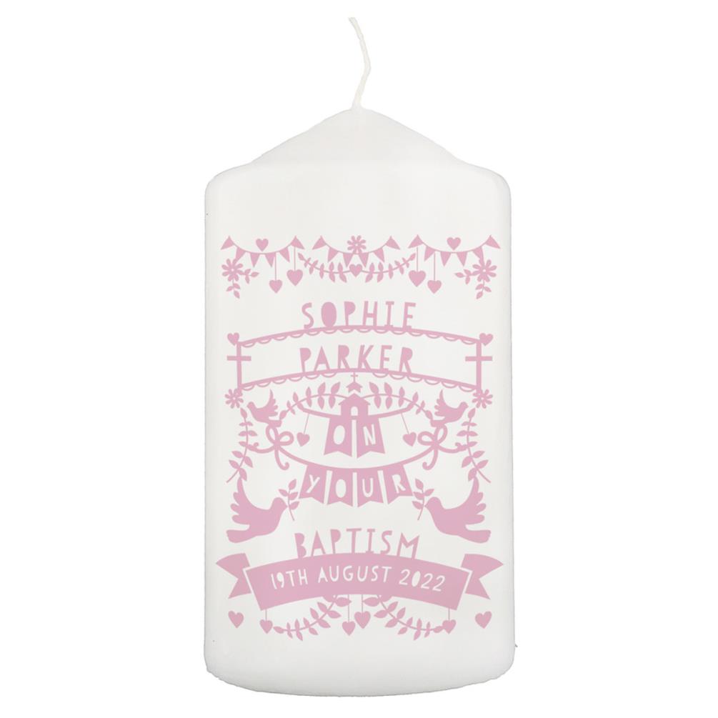 Personalised Pink Papercut Style Pillar Candle £11.69